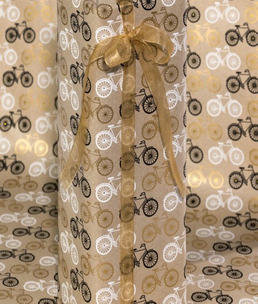 Wrapping paper black bicycle print is handmade, sustainable and stylish