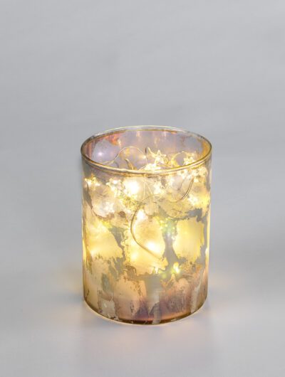 Rainbow coloured glass lantern has an unusual handmade attractive finsih