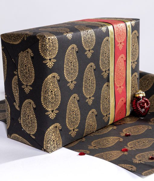 Wrapping paper black Paisley Motif is elegant eco friendly and sustainable.