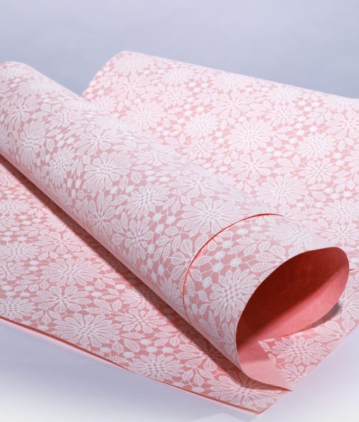 Wrapping paper pink lace print adds romance but it is eco friendly.