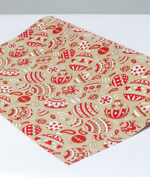 Handmade wrapping paper bauble print is a tradional Christmas design.