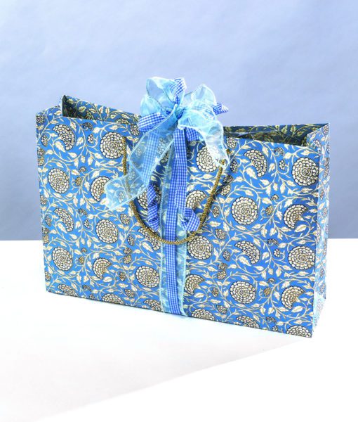 blue jaipur floral shopper bag is elegant and makes the present look perfect