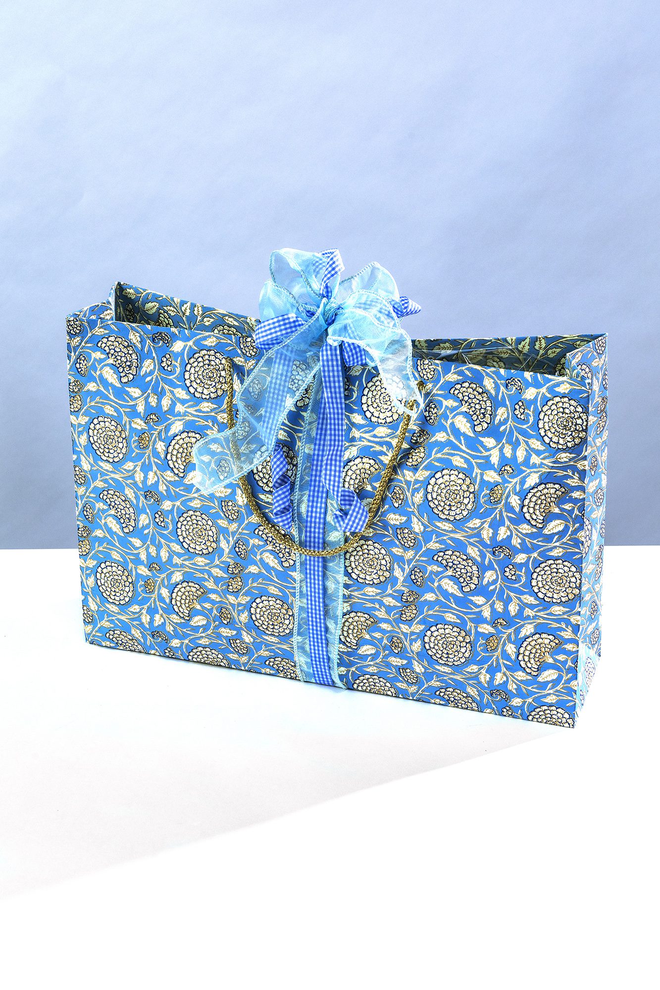 blue jaipur floral shopper bag is elegant and makes the present look