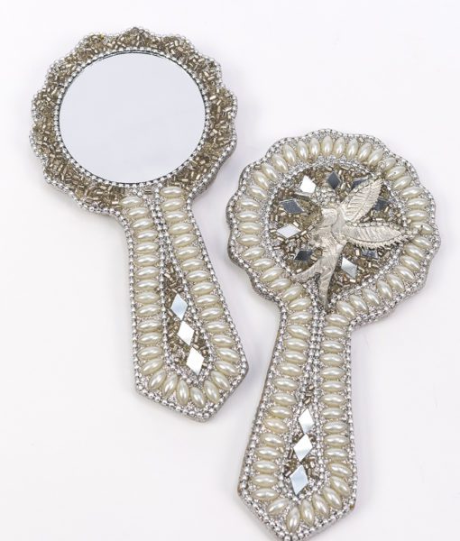 Hand mirror decorated with pearls is a perfect for all women young & old