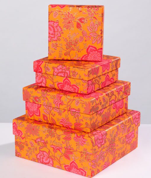 Handmade Gift box oramge flower has vibrant colours of pinks and gold.