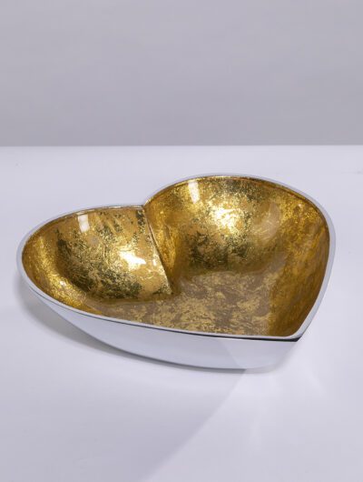 Recycled aluminium heart dish gold is elegant and a delight to use or gift.