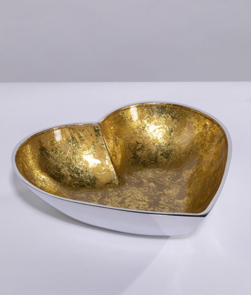Recycled aluminium heart dish gold is elegant and a delight to use or gift.