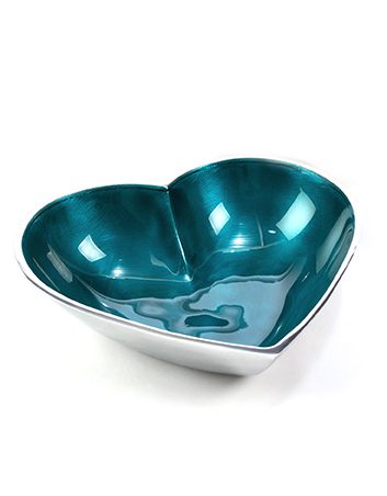 Recycled aluminium heart dish turquoise is elegant, a delight to use or gift.