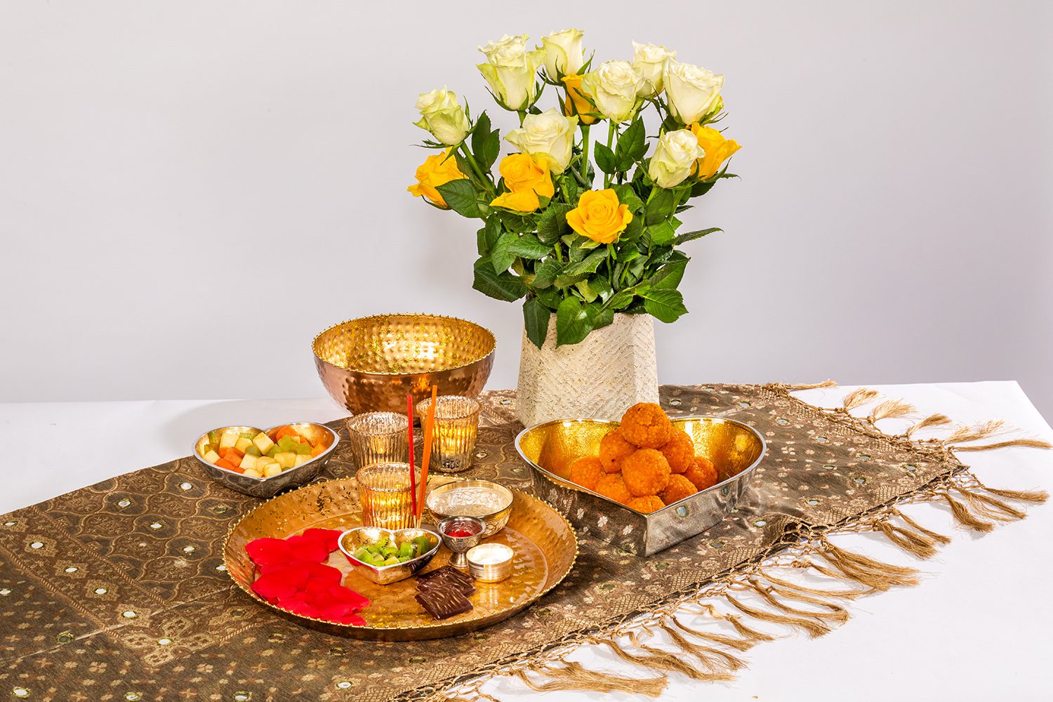 This gold enamel platter with a beaded edge is the essence of fine dinning