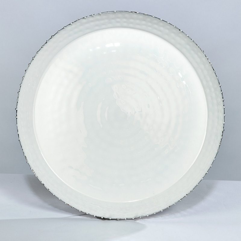 White Hammered Enamel Platter Globe Enterprise