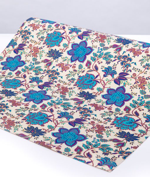 Handmade wrapping paper beige/blue floral is eco friendly, and luxurious.