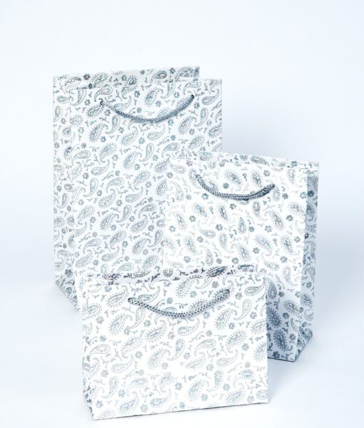 Handmade giftbags white mini paisley are elegant and eco friendly.