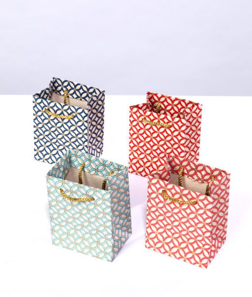 Handmade mini gift bags trellis print are perfect packaging for jewellery.
