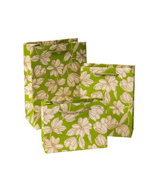 Handmade gift bags green bold floral is eco friendly, smart and beautiful.